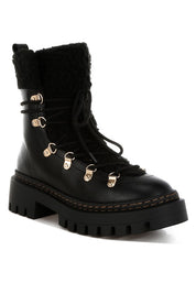 Black Omul Fleece & Faux Leather Boots | Boots Daverri Fashions