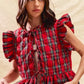 SO ME Christmas Holiday Plaid Ruffled Quilt Vest Top - DAVERRI FASHIONS