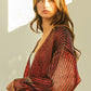 BiBi Metallic Knit V-Neck Open Sweater Cardigan in red-maroon gradient