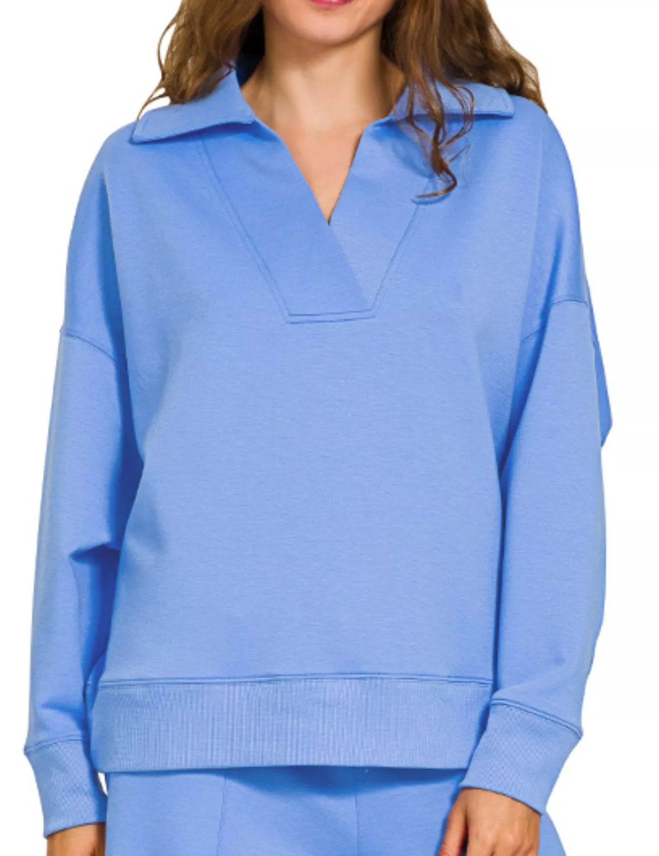 Zenana Scuba Collared Pullover and Pants Set | Daverri Fashions