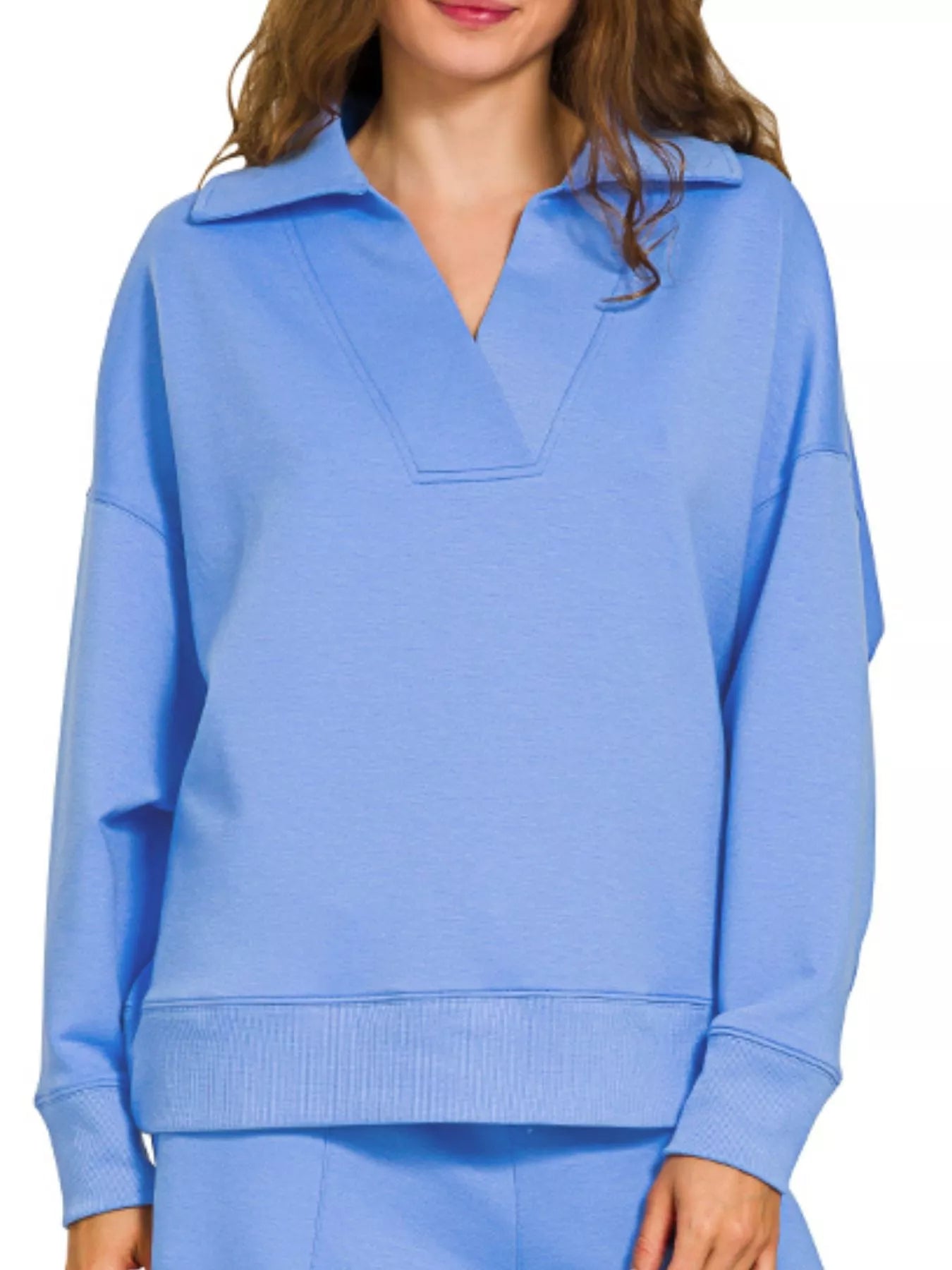 Zenana Scuba Collared Pullover and Pants Set | Daverri Fashions