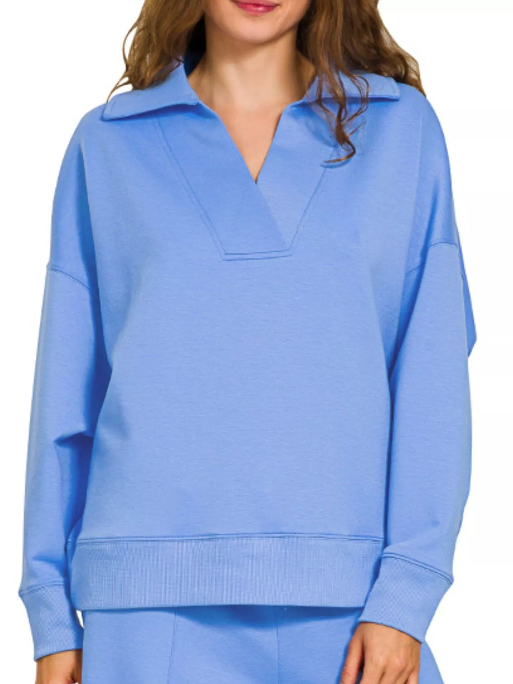 Zenana Scuba Collared Pullover and Pants Set | Daverri Fashions