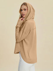 Double Take Full Size High-Low Dropped Shoulder Long Sleeve Hoodie | Hoodies Daverri Fashions