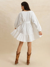 Tiered Tie Neck Long Sleeve Mini Dress | Daverri Fashions