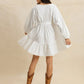 Tiered Tie Neck Long Sleeve Mini Dress - DAVERRI FASHIONS