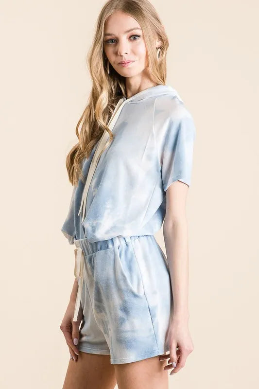 BiBi Tie Dye French Terry Hoodie Top and Bottom Set Short Sets