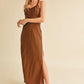 Aemi + Co Brown Ruched Side Slit Cutout Back Maxi Cami Dress Cami Dresses