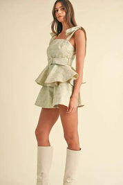 MABLE Jacquard Floral Peplum Top and Flare Shorts Set | Outfit Sets Daverri Fashions