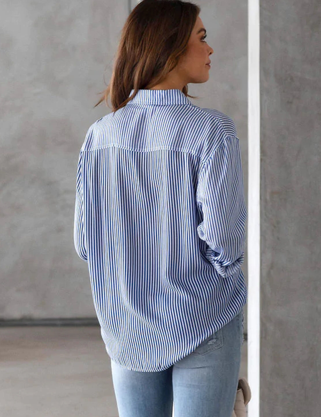 Lovelet Striped Collared Neck Shirt with Pocket | Shirts Daverri Fashions
