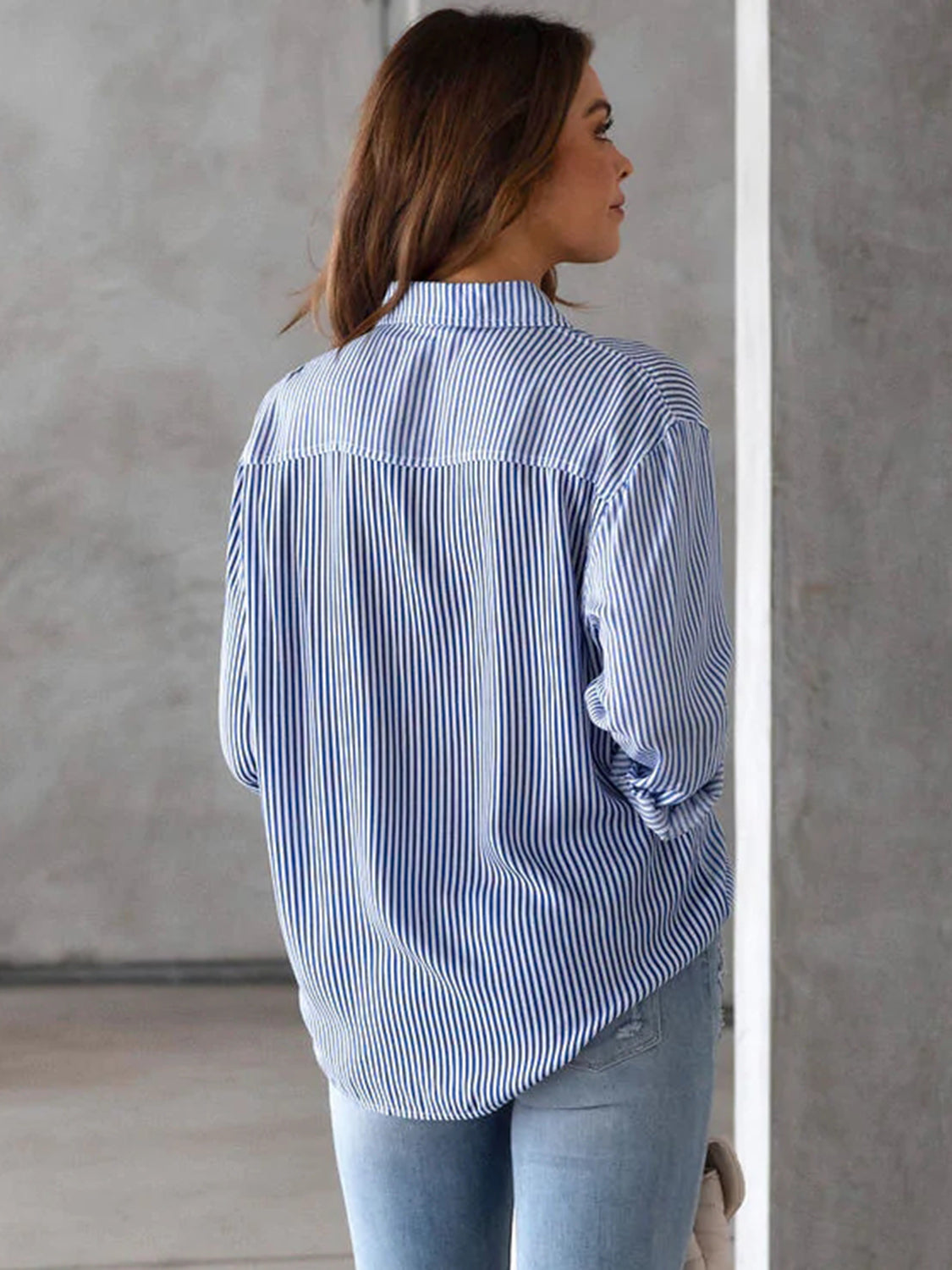 Lovelet Striped Collared Neck Shirt with Pocket | Shirts Daverri Fashions