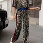Leopard Round Neck Top and Pants Two-Piece Set - DAVERRI FASHIONS