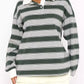 Striped Button Detail Long Sleeve Polo - DAVERRI FASHIONS