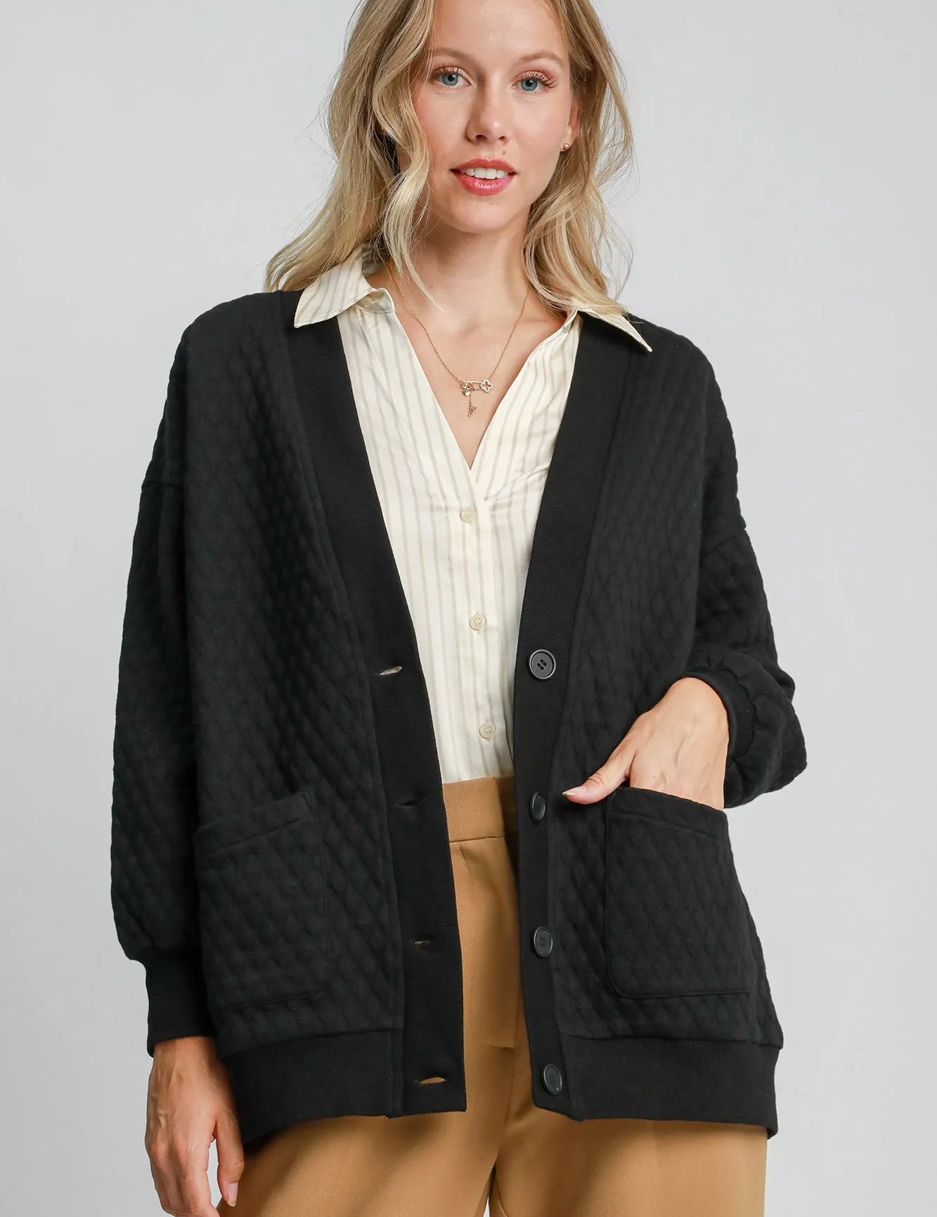 Black Umgee Button-Up Jacquard Cardigan | Cardigans Daverri Fashions