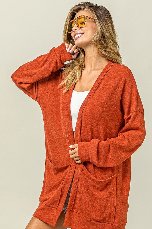 BiBi Open Front Drop Shoulder Cardigan with Pockets Cardigans