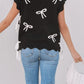 Bow Side Ties Scalloped Hem Cap Sleeve Sweater - DAVERRI FASHIONS