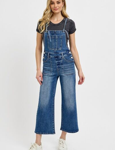 RISEN Knotted Strap Denim Overalls with Pockets Overalls