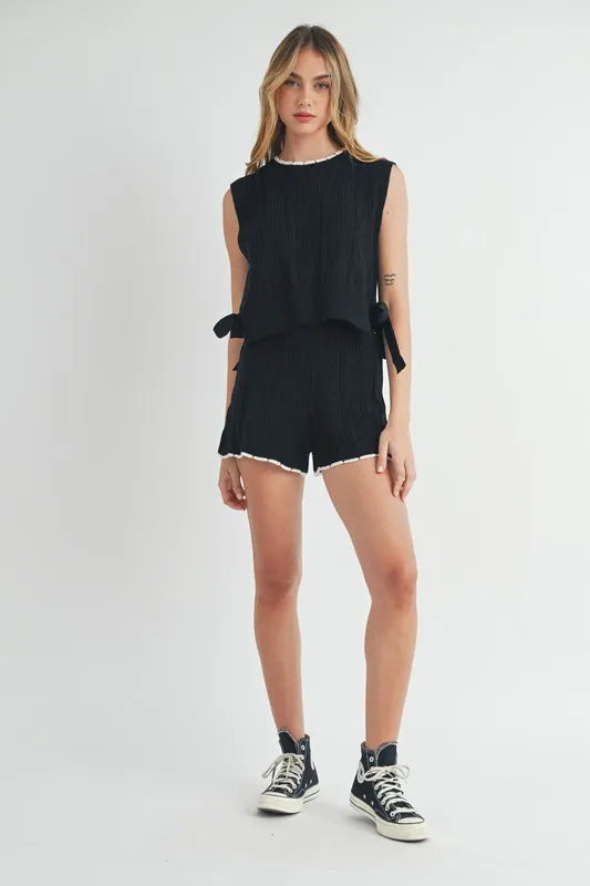 MABLE Side Tie Detail Knit Vest and Shorts Set Shorts Sets
