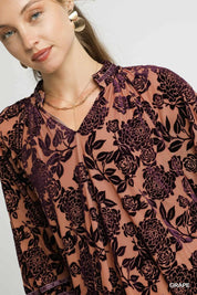 Umgee Floral Velvet Blouse with Balloon Sleeves | Daverri Fashions
