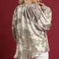 Umgee Full Size Metallic Fabric Blouse with Balloon Sleeves Plus Size - DAVERRI FASHIONS