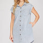 She + Sky Full Size Folded Cuff Button Down Washed Twill Shirt Dress Plus Size Blue Grey L Mini Dresses