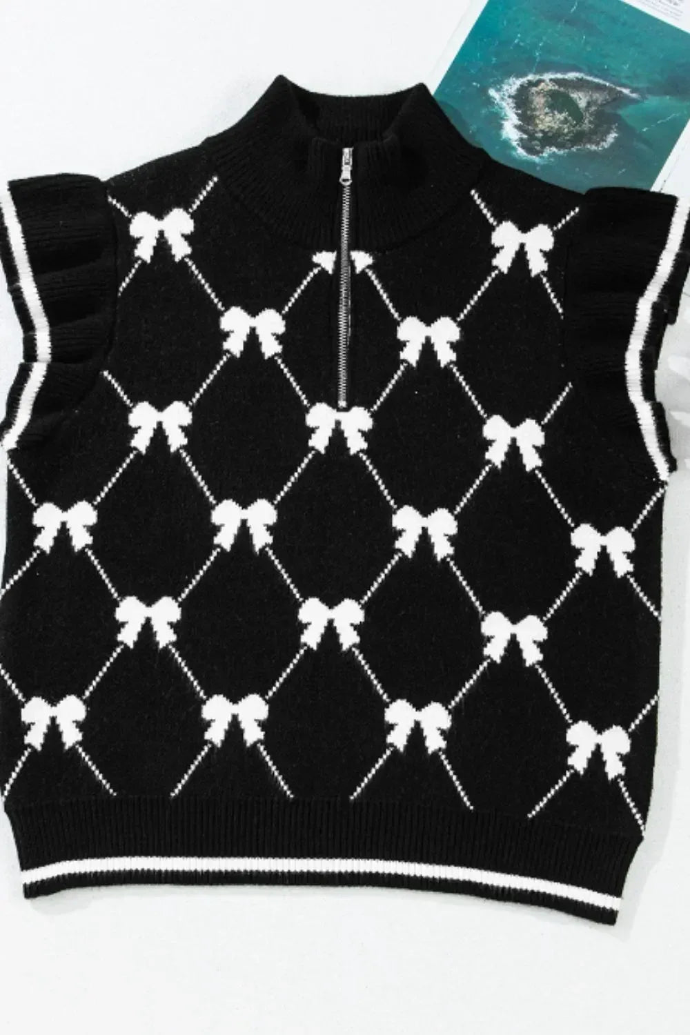 Bow Half Zip Sweater Vest - DAVERRI FASHIONS