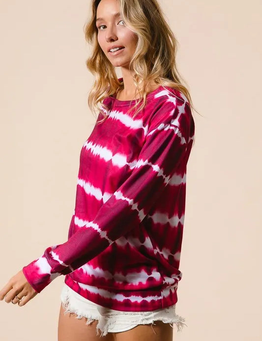 BiBi Tie Dye Print Terry Sweatshirt | Sweatshirts Daverri Fashions