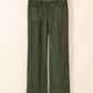 Womens high-waist olive green corduroy wide-leg pants with square front pockets