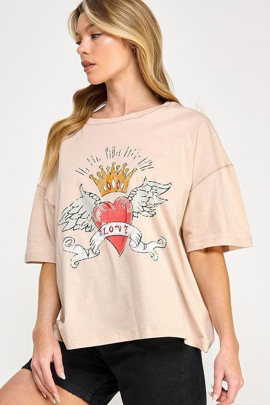 SAGE+FIG Love-Inpired Graphic Oversized T-Shirt - DAVERRI FASHIONS
