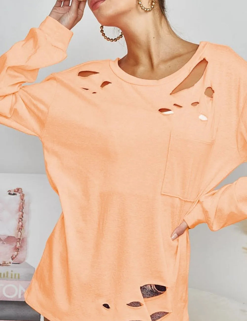PEACH BiBi Triblend with Laser Cut Detailed T-Shirt | T-Shirts Daverri Fashions