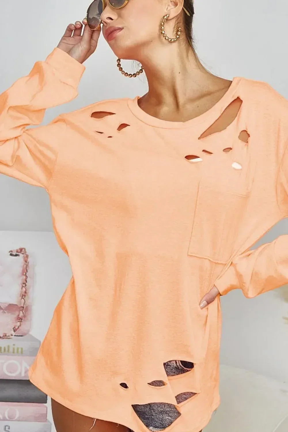 BiBi Triblend with Laser Cut Detailed T-Shirt - DAVERRI FASHIONS