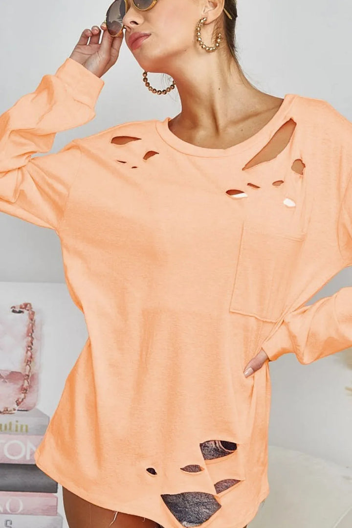 BiBi Triblend with Laser Cut Detailed T-Shirt PEACH T-Shirts