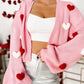 Pink Womens Puff Hearts Cardigan with Heart Pom-Poms