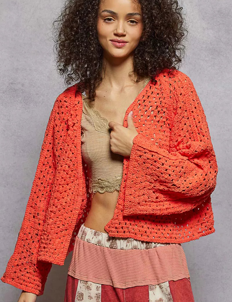 POL Open Front Cardigan with Crochet Patterns | Cardigans Daverri Fashions