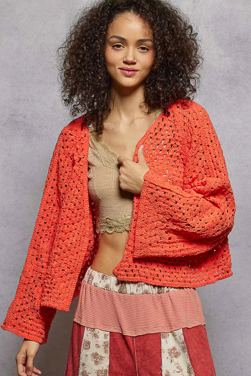 POL Open Front Cardigan with Crochet Patterns | Cardigans Daverri Fashions