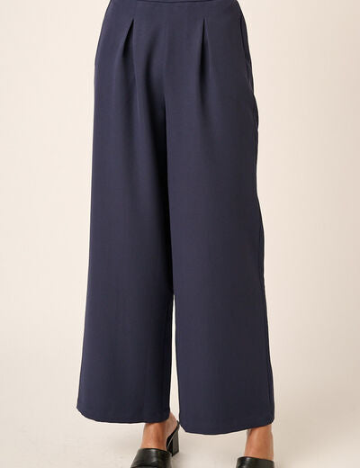 Mittoshop Inverted Pleat Detail Wide Leg Pants Navy Pants