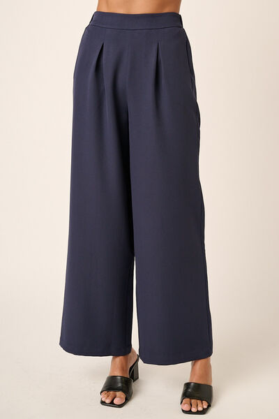 Mittoshop Inverted Pleat Detail Wide Leg Pants Navy Pants