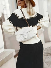 Two-Tone Ribbed Knit Top and Skirt Sweater Set | Outfit Sets Daverri Fashions