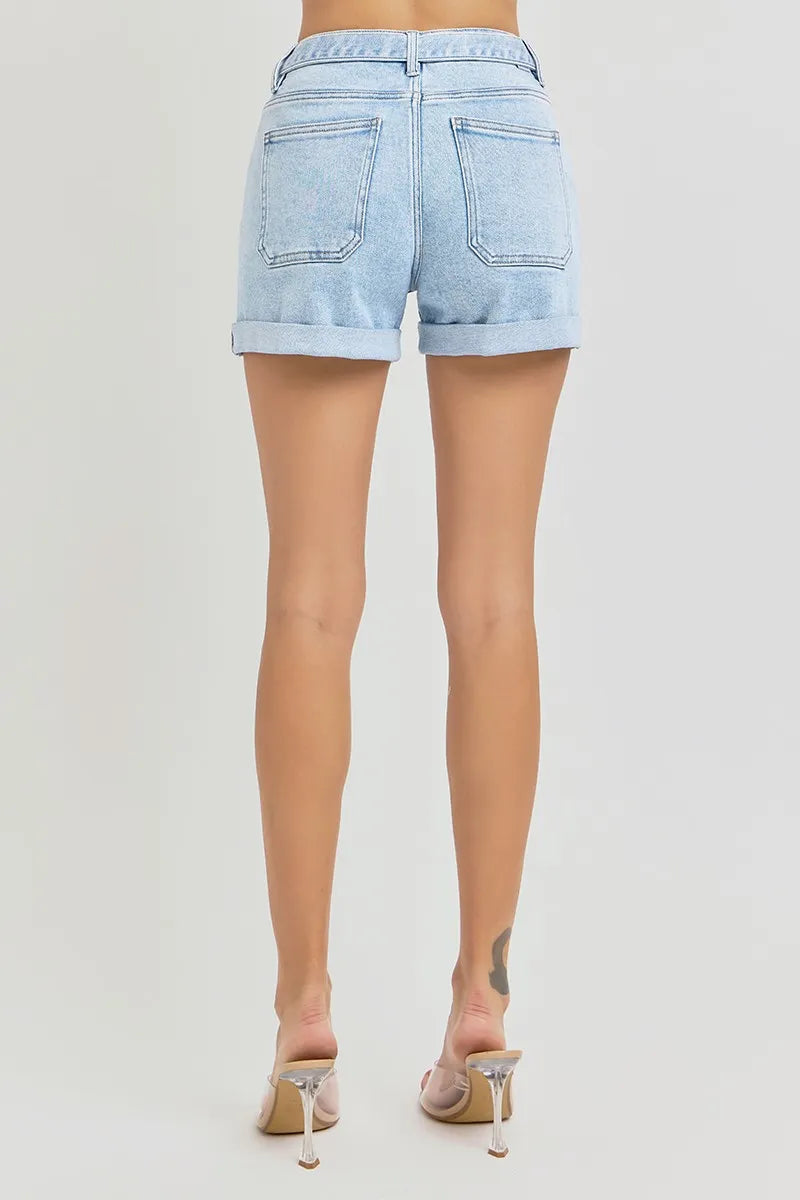 RISEN Full Size High Rise Belted Roll Up Shorts Plus Size Shorts