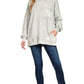 Zenana Halo washed French terry sweatshirt, light gray oversized distressed look with ruched cuffs