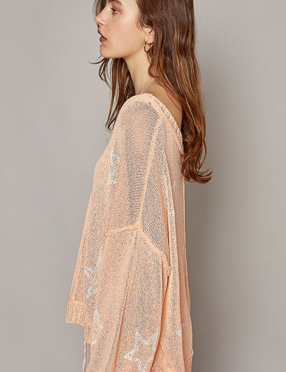 POL V-Neck Long Sleeve Star Print Knit Top