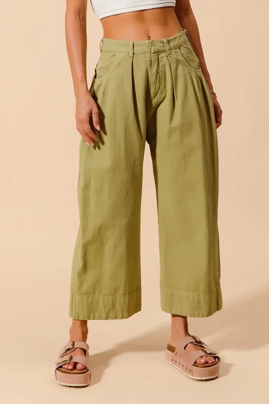 SO ME Mid Rise Wide Leg Chino Pants With Pockets - DAVERRI FASHIONS