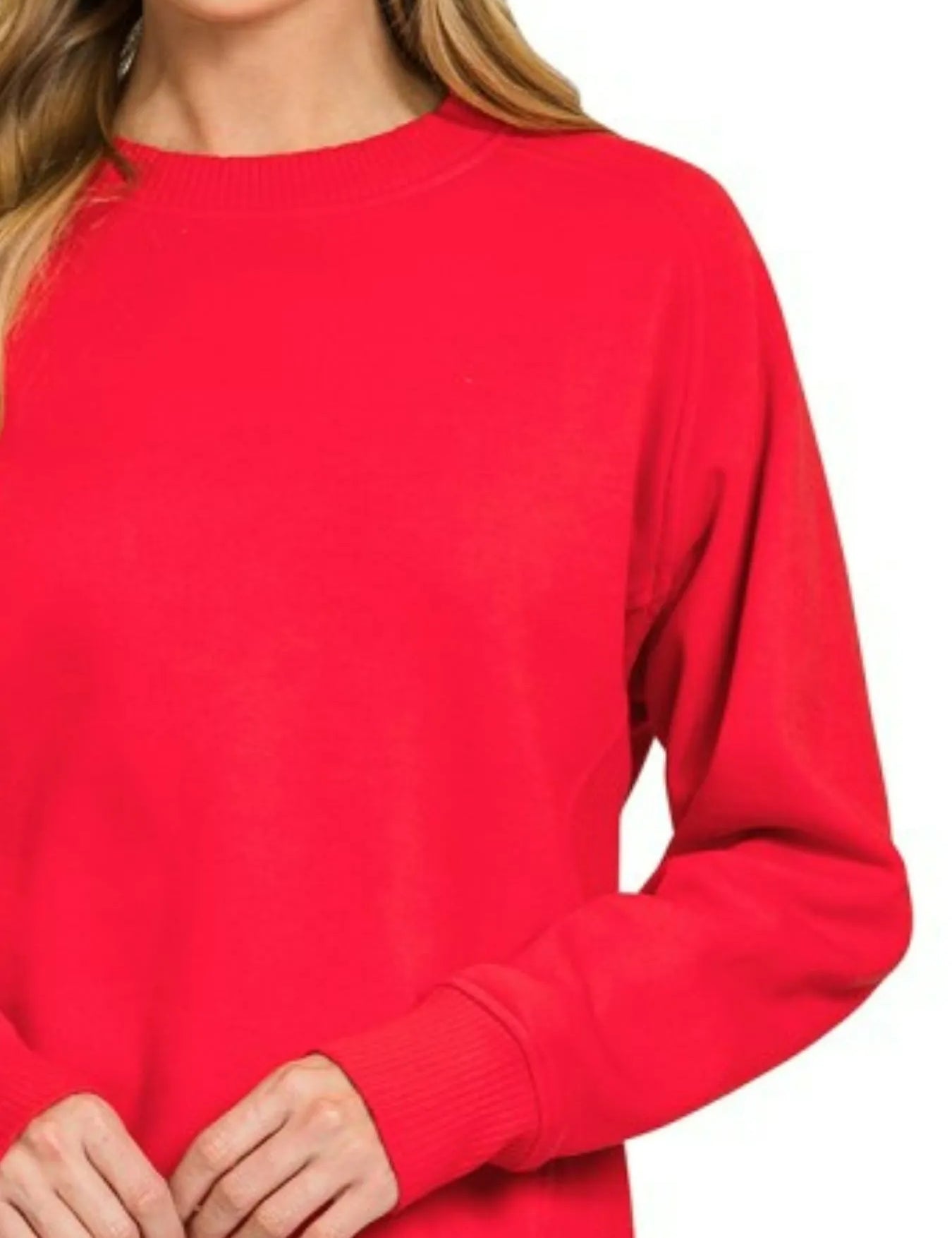 Zenana Fleece Round Neck Ribbed Side Raglan Sweatshirt | Sweatshirts Daverri Fashions
