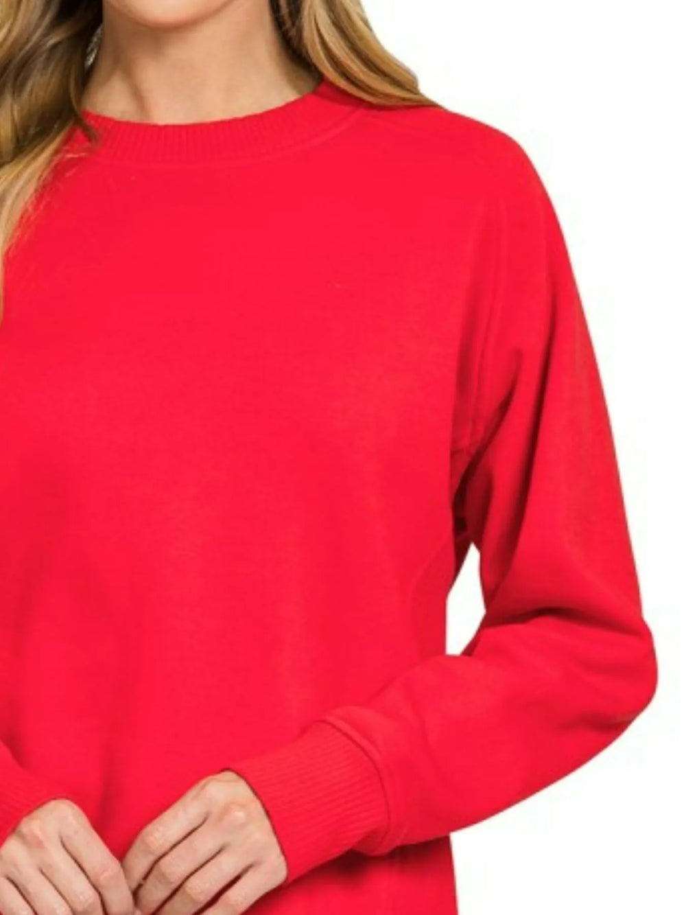 Zenana Fleece Round Neck Ribbed Side Raglan Sweatshirt Sweatshirts