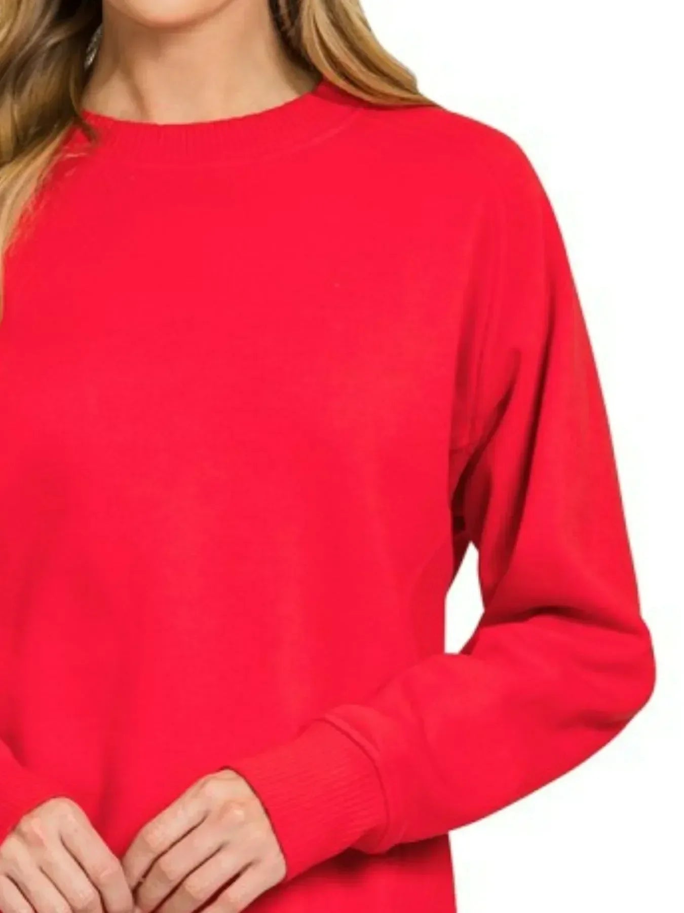 Zenana Fleece Round Neck Ribbed Side Raglan Sweatshirt - DAVERRI FASHIONS