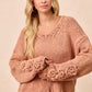 BiBi Chunky Knit Sweater with Flower Detail Sleeves - DAVERRI FASHIONS