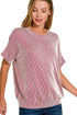 Zenana Corded Rib Short Sleeve T-Shirt DK RED