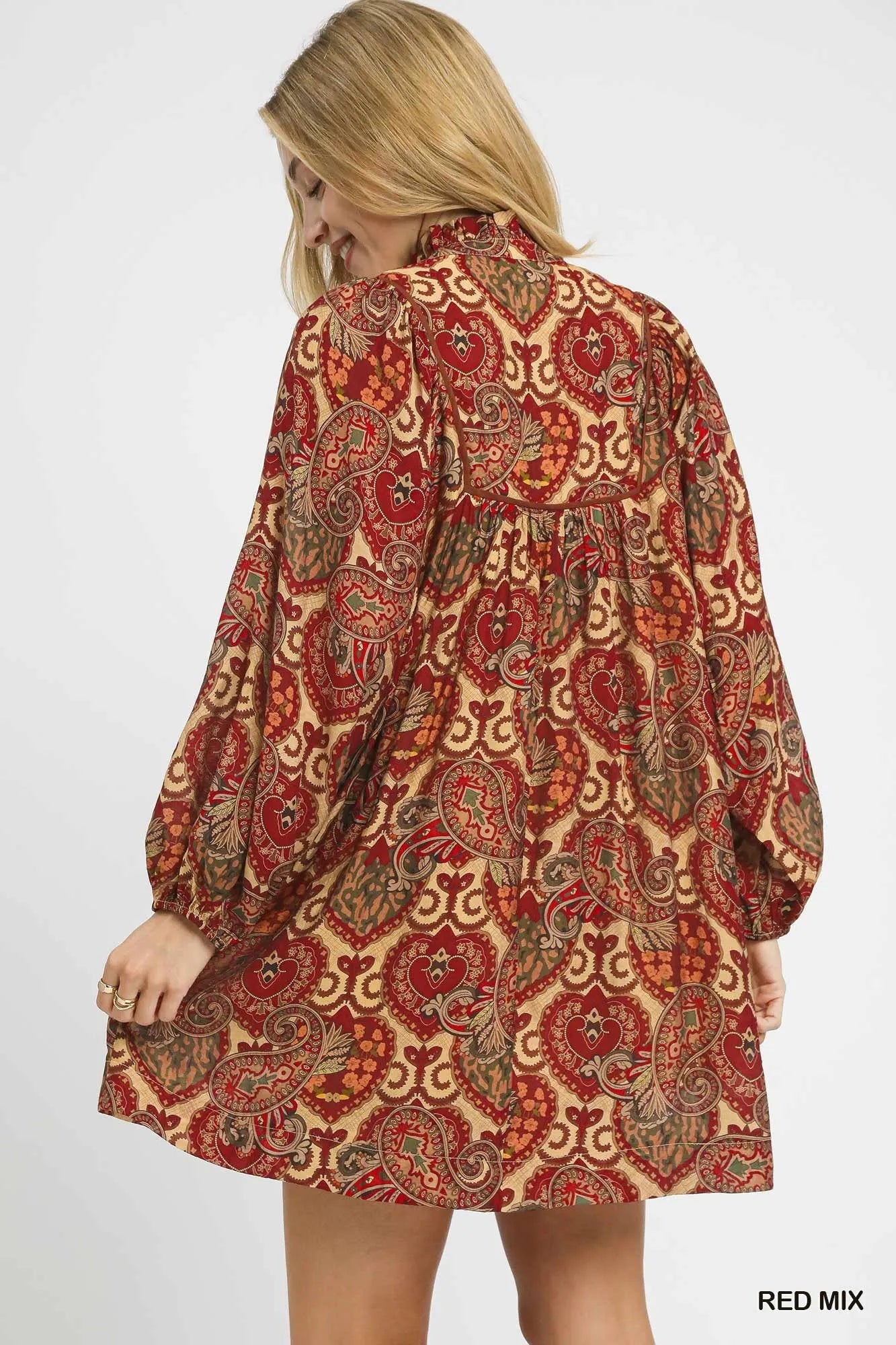 Umgee Boho Mix Paisley Babydoll Dress