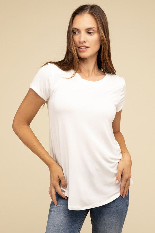 Flowy Round Hem Rayon Short Sleeve Top T-Shirts