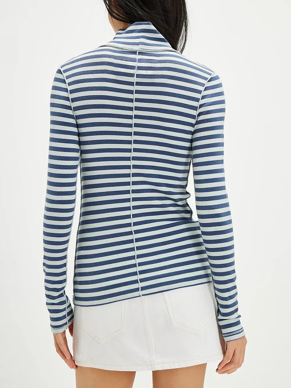 Exposed Seam Striped Turtleneck Long Sleeve T-Shirt | Tops Daverri Fashions
