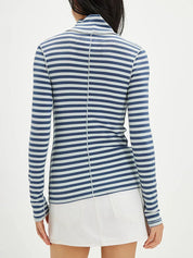 Exposed Seam Striped Turtleneck Long Sleeve T-Shirt | Tops Daverri Fashions